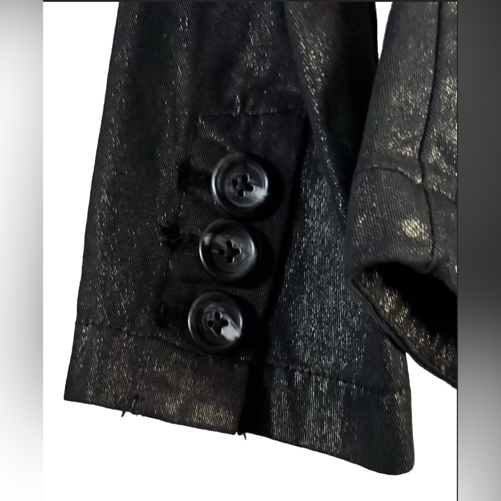 Coldwater Creek Black Shimmer Denim Fitted Blazer Size 8 Petite with Embroidery - Picture 5 of 11